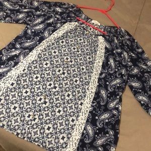 1X Women’s Blue/White/Lace Top